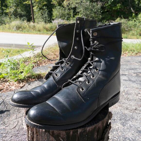 Vintage Black Leather Justin Style Riding Boots - Picture 3 of 7